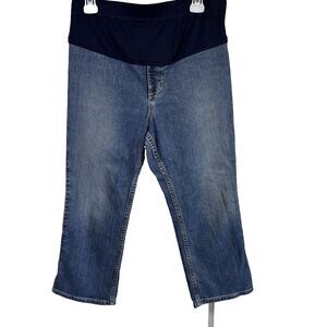Gap Denim Blue Maternity Jeans Size Small Body  Pull On Back Pockets Opening leg